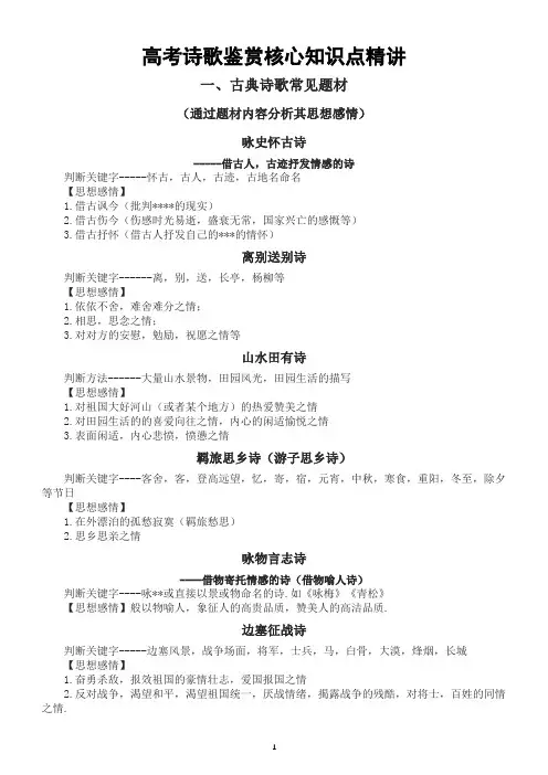 高中语文2023高考诗歌鉴赏核心知识点精讲