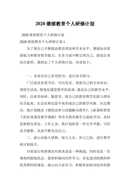 2020继续教育个人研修计划