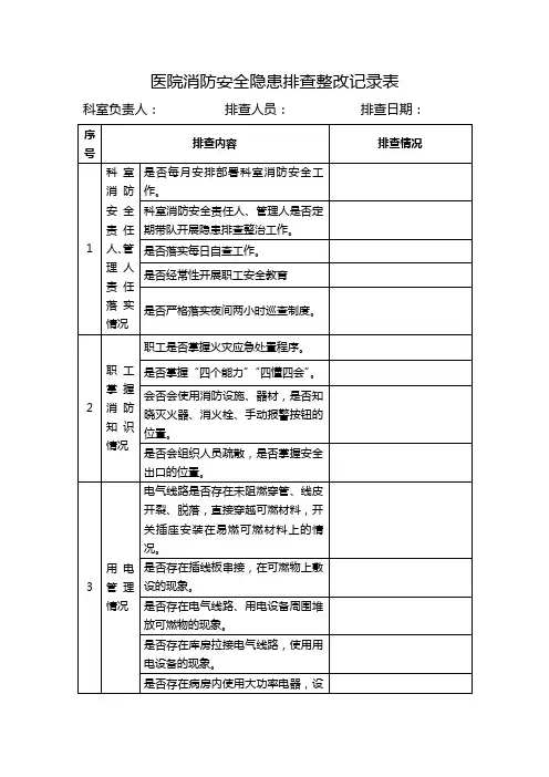 医院消防安全隐患排查整改记录表