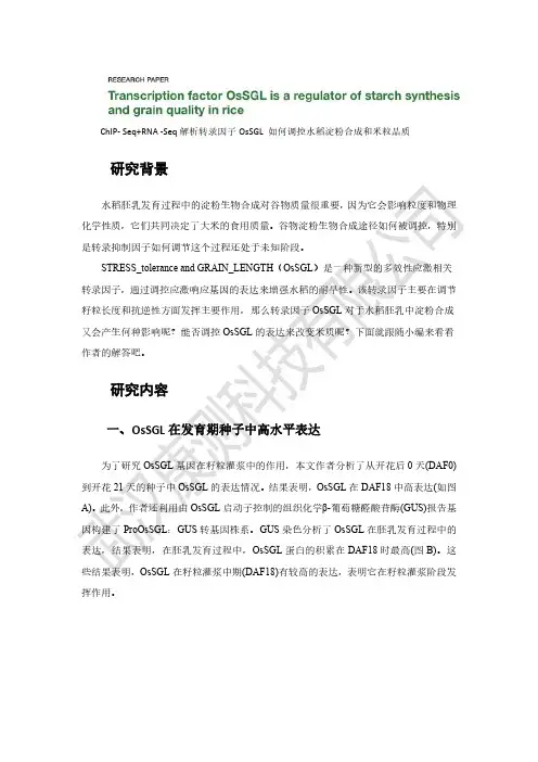 文献解读-解析转录因子如何调控水稻淀粉合成和米粒品质