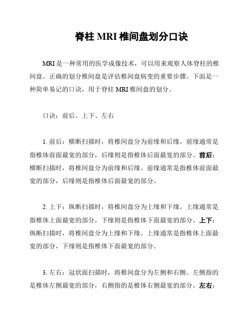 脊柱MRI椎间盘划分口诀