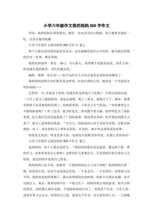 小学六年级作文我的妈妈500字作文