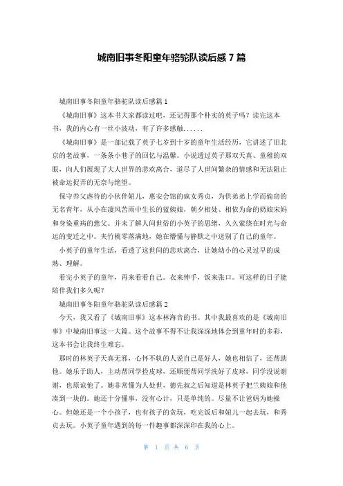 城南旧事冬阳童年骆驼队读后感7篇