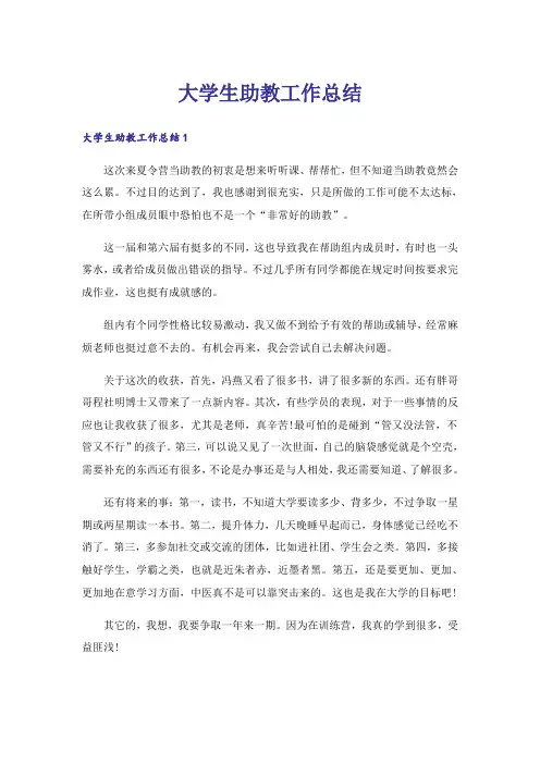 大学生助教工作总结