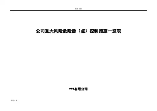 重大风险危险源控制要求措施一览表