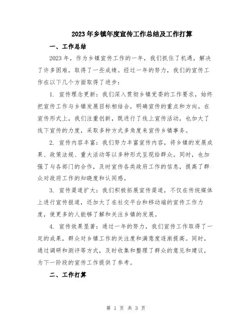 2023年乡镇年度宣传工作总结及工作打算