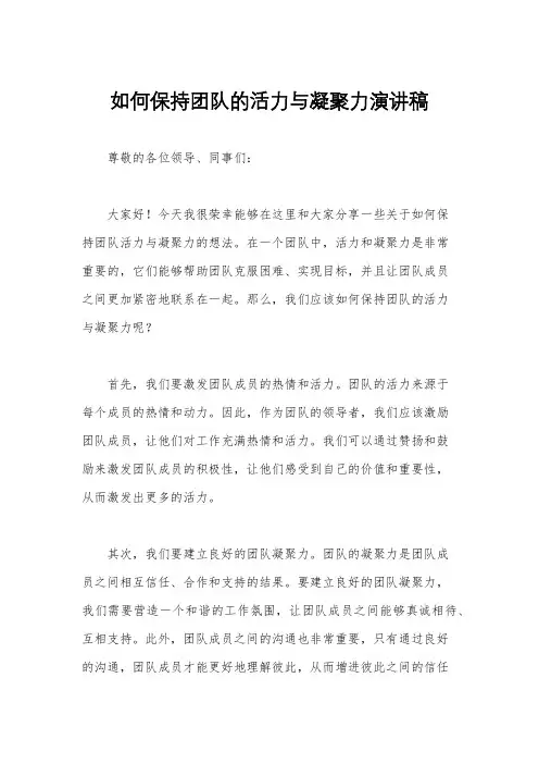 如何保持团队的活力与凝聚力演讲稿