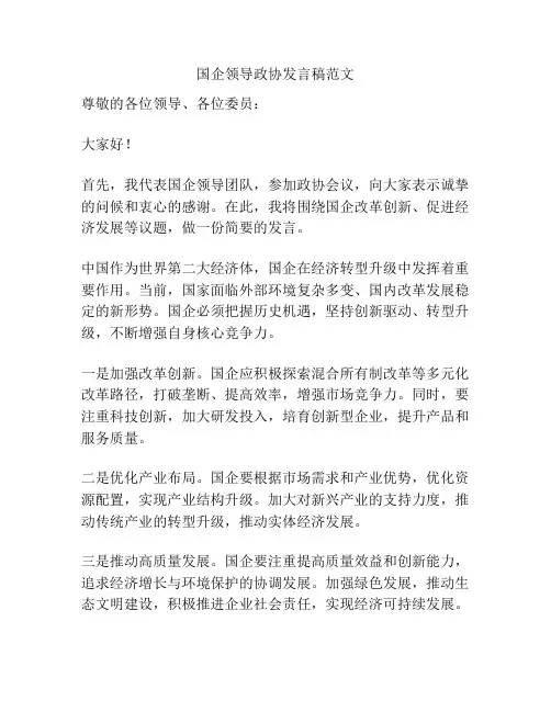 国企领导政协发言稿范文