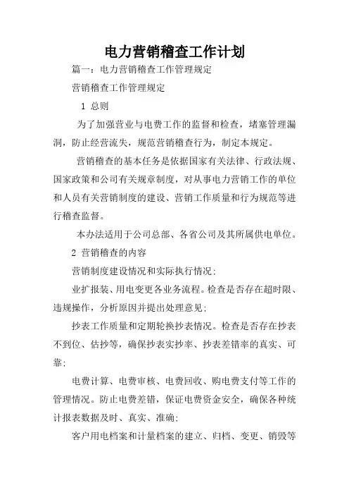 电力营销稽查工作计划
