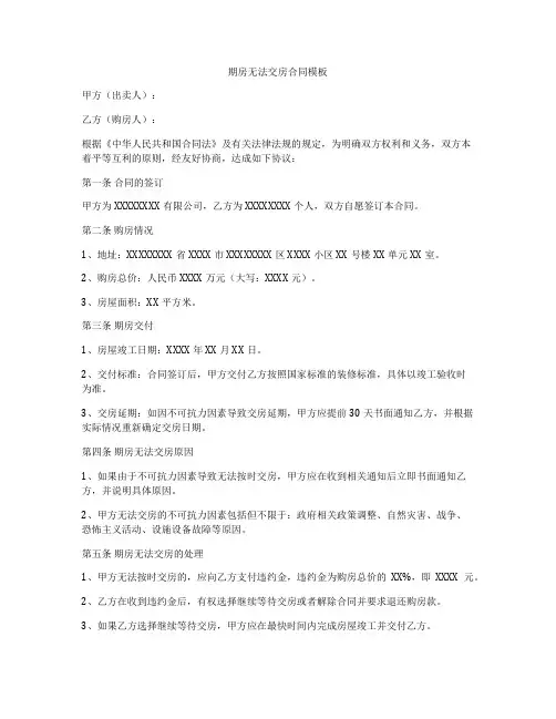 期房无法交房合同模板
