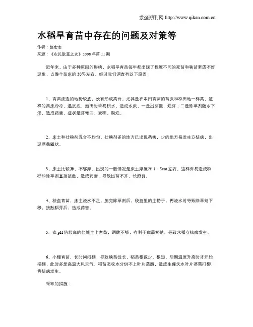 水稻旱育苗中存在的问题及对策等