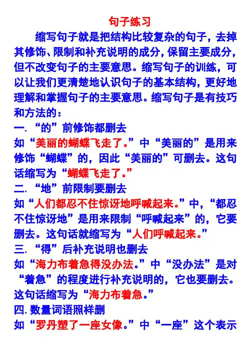 缩写句子扩写句子修改病句练习