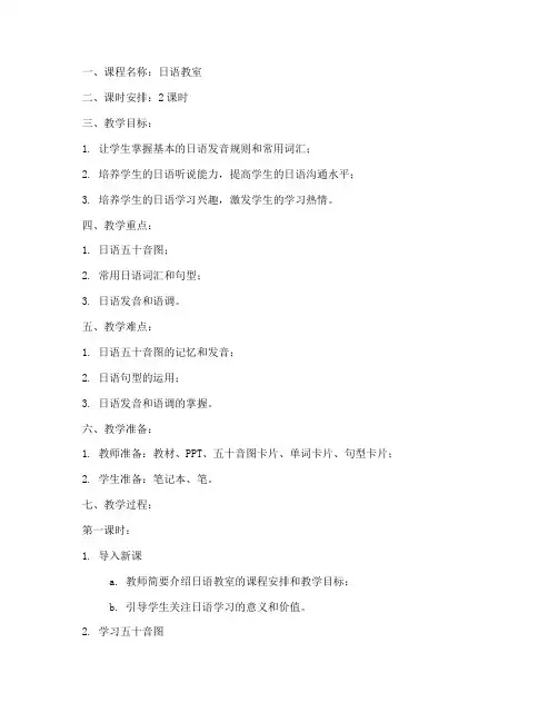 日语教室教案设计方案模板
