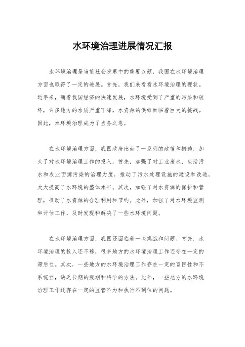 水环境治理进展情况汇报