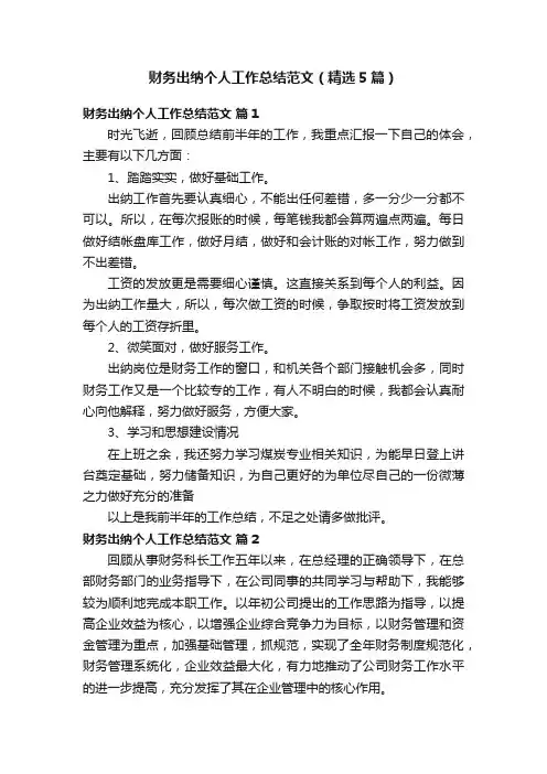 财务出纳个人工作总结范文（精选5篇）