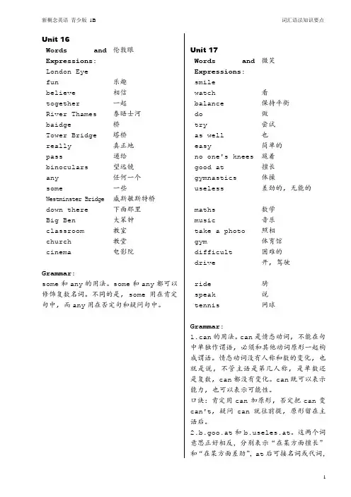 新概念英语青少版1B-词汇语法知识要点