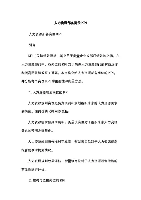 人力资源部各岗位KPI