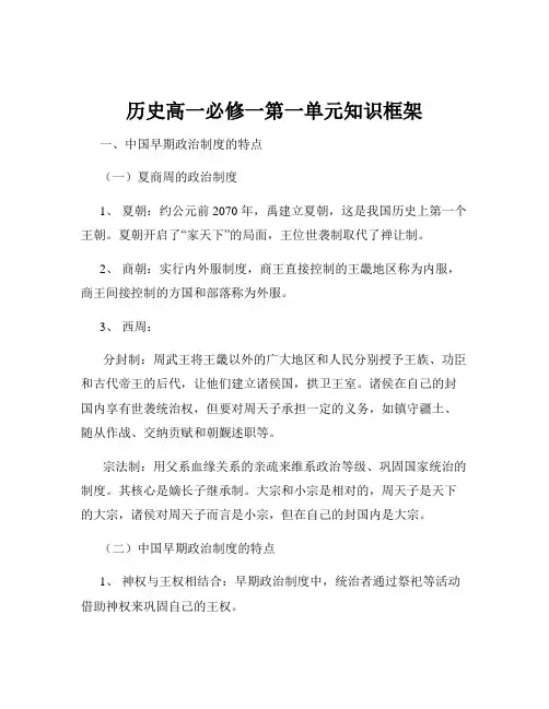 历史高一必修一第一单元知识框架