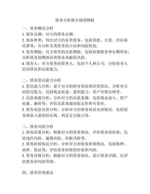 债务分析报告提纲模板