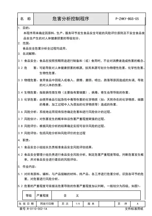 ISO22000：2018危害分析控制程序