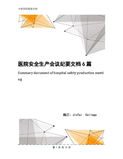 医院安全生产会议纪要文档6篇