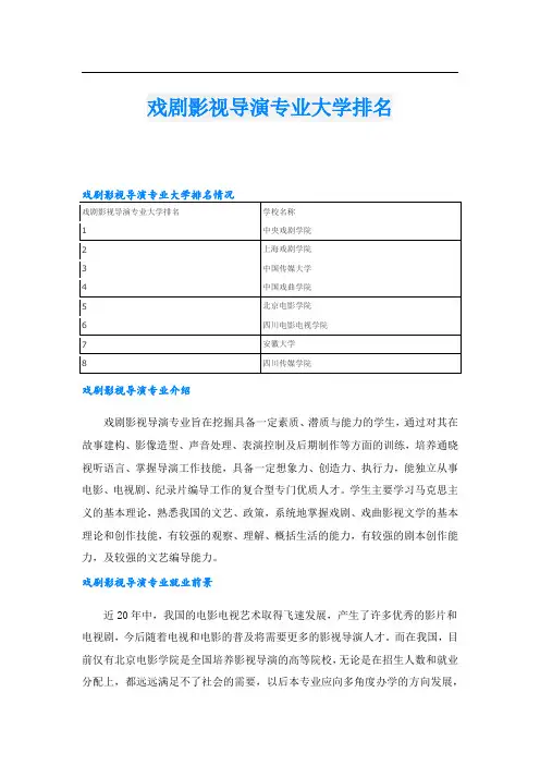戏剧影视导演专业大学排名