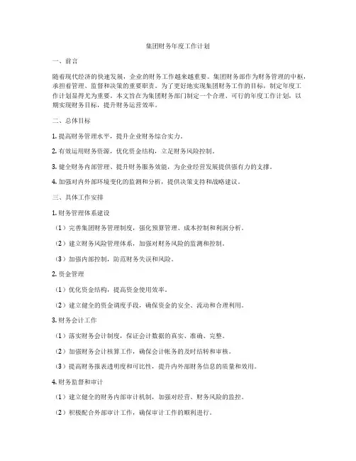 集团财务年度工作计划