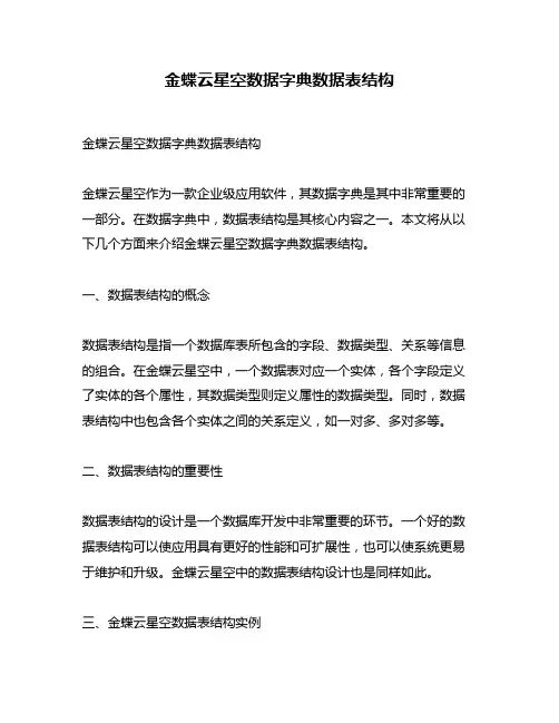金蝶云星空数据字典数据表结构