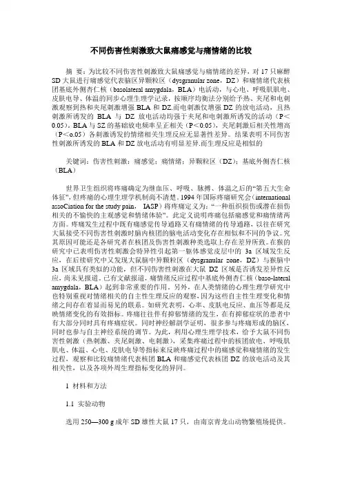 不同伤害性刺激致大鼠痛感觉与痛情绪的比较
