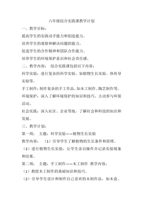 六年级综合实践课教学计划