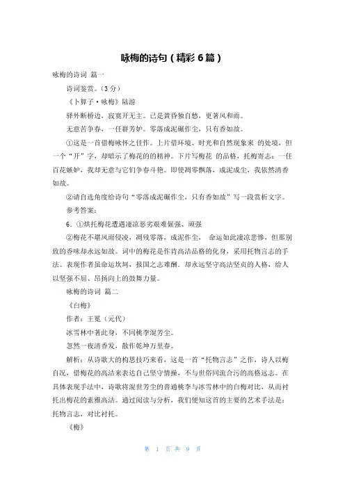 咏梅的诗句(精彩6篇)
