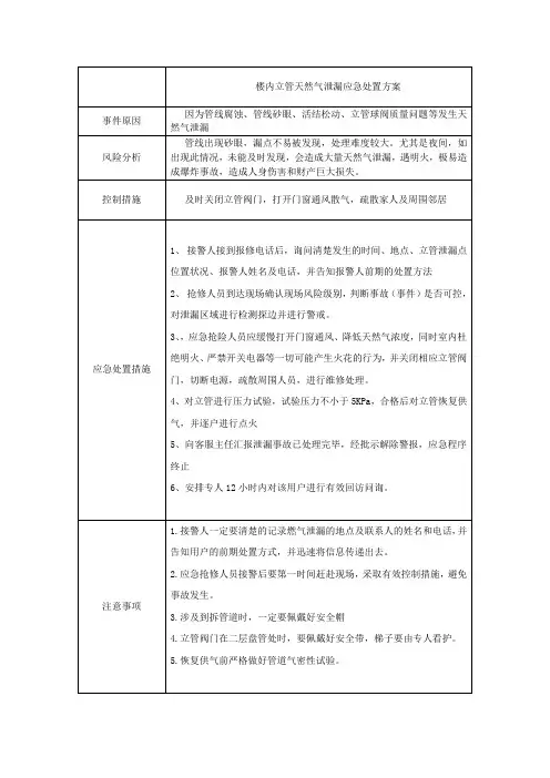 楼内立管天然气泄漏应急处置方案