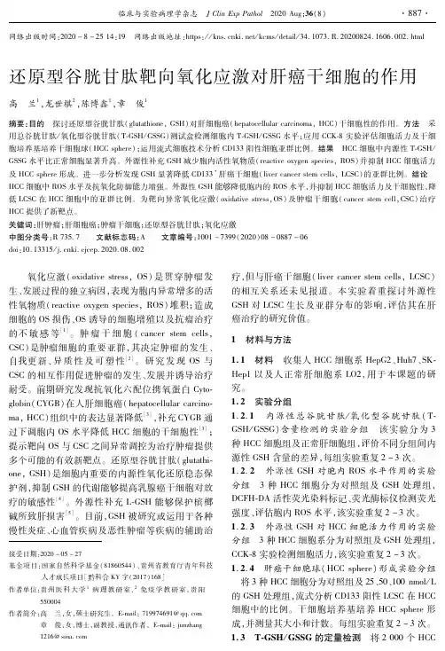 还原型谷胱甘肽靶向氧化应激对肝癌干细胞的作用