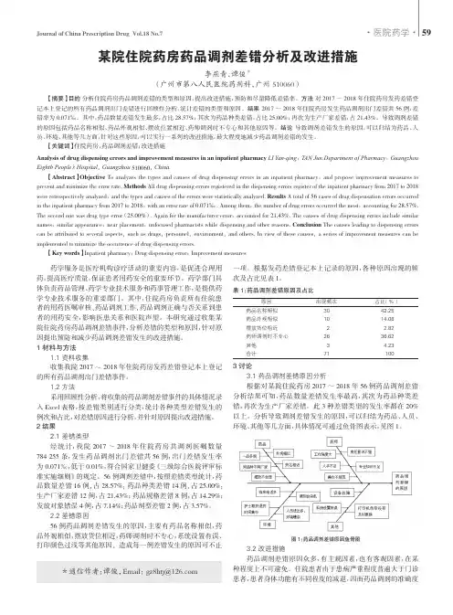 某院住院药房药品调剂差错分析及改进措施