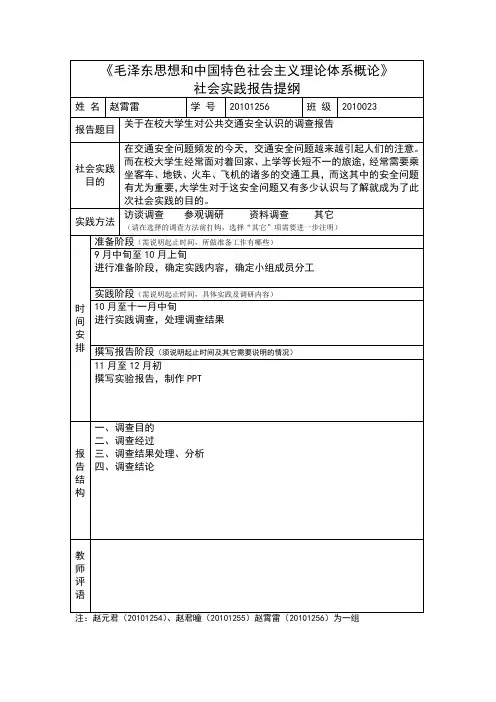 毛概社会实践报告提纲