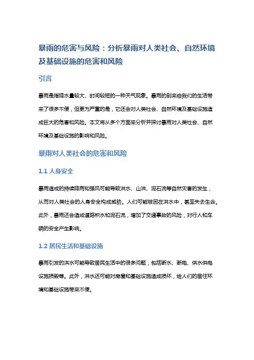 暴雨的危害与风险：分析暴雨对人类社会、自然环境及基础设施的危害和风险