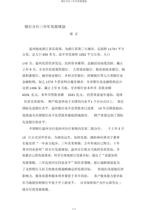 银行分行三年年发展规划