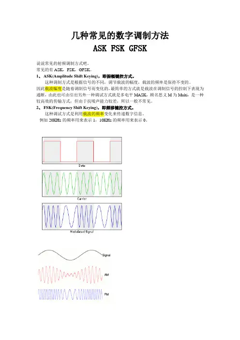 几种常见的数字调制方法 ASK,FSK,GFSK