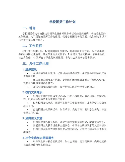 学校团委工作计划