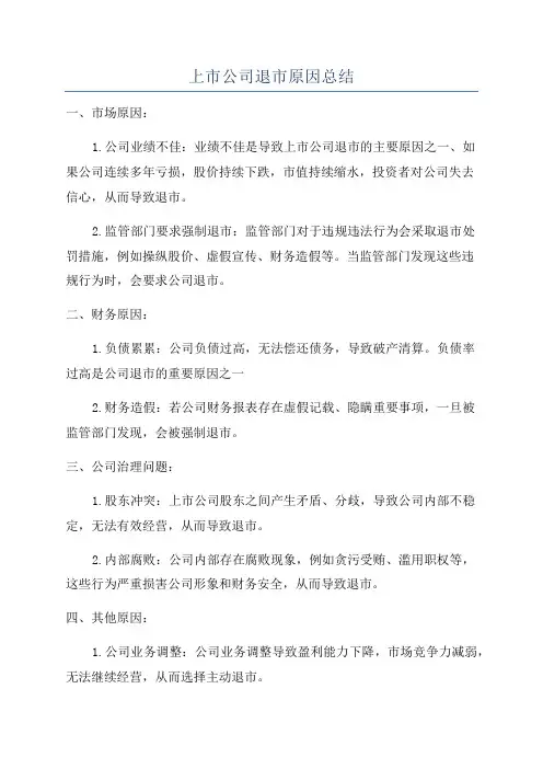 上市公司退市原因总结