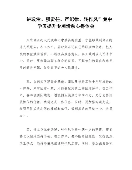讲政治、强责任、严纪律、转作风”集中学习提升专项活动心得体会