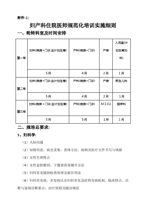 妇产科住院医师规范化培训实施细则