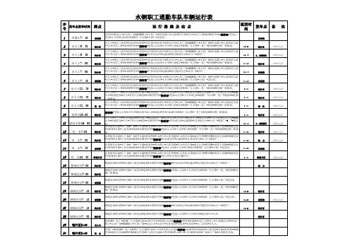 职工通勤车线路表