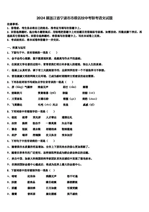 2024届浙江省宁波市市级名校中考联考语文试题含解析