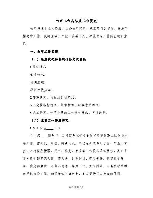 公司工作总结及工作要点（2篇）