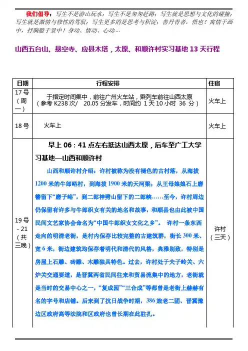 五台山、悬空寺、应县木塔、太原、和顺许村十三天建筑