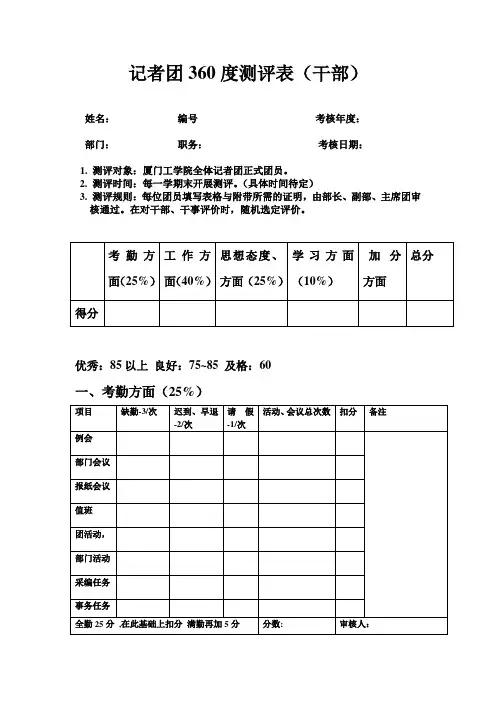 记者团360度测评表(干部)