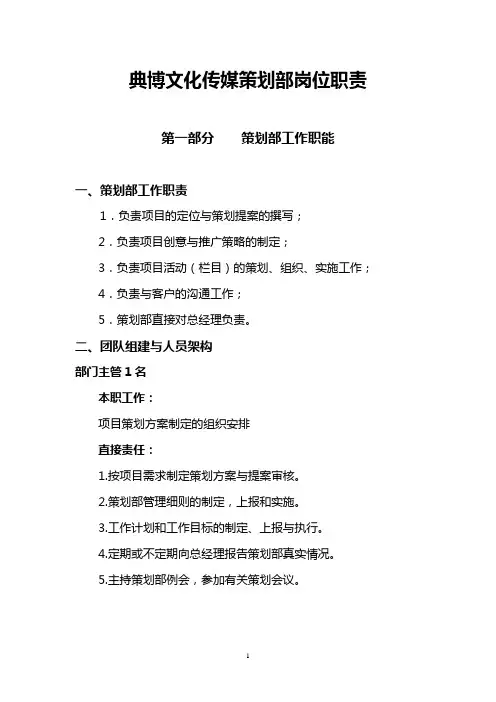 策划部管理制度及职责
