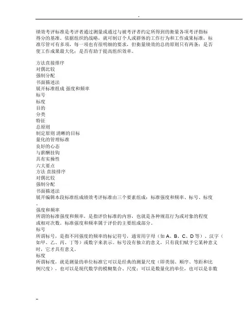 绩效考评标准及方法
