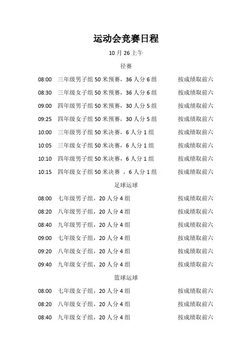 2018年运动会竞赛日程